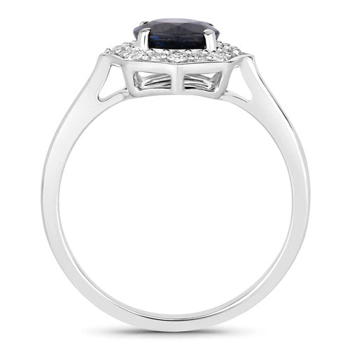 Bague de fiançailles en saphir bleu et diamant de 1,34 carat en or blanc 10K