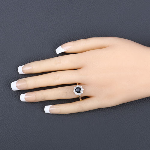 Anillo Halo de Zafiro Azul y Diamantes de 1.34 Quilates en Oro Amarillo de 10K