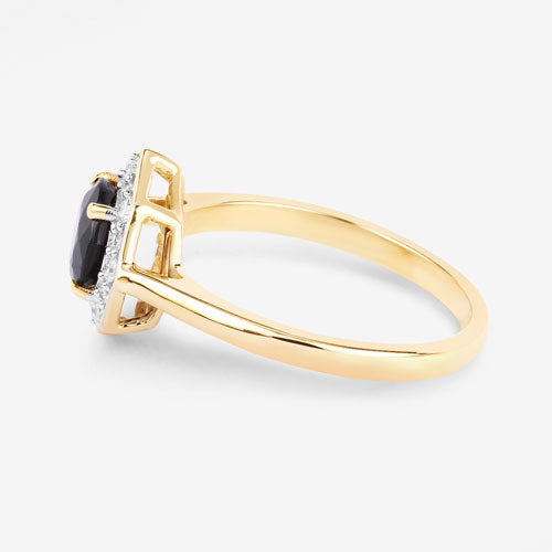 Anillo Halo de Zafiro Azul y Diamantes de 1.34 Quilates en Oro Amarillo de 10K