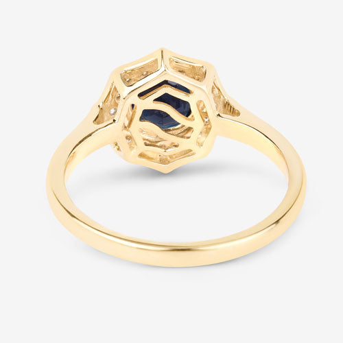 Anillo Halo de Zafiro Azul y Diamantes de 1.34 Quilates en Oro Amarillo de 10K