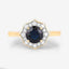 Anillo Halo de Zafiro Azul y Diamantes de 1.34 Quilates en Oro Amarillo de 10K
