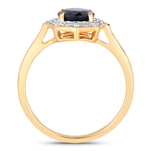 Anillo Halo de Zafiro Azul y Diamantes de 1.34 Quilates en Oro Amarillo de 10K