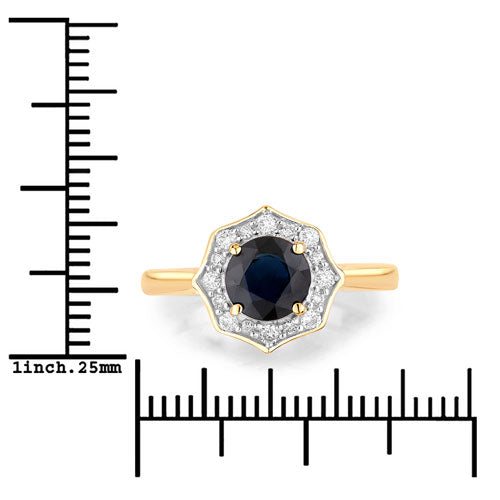 Anillo Halo de Zafiro Azul y Diamantes de 1.34 Quilates en Oro Amarillo de 10K