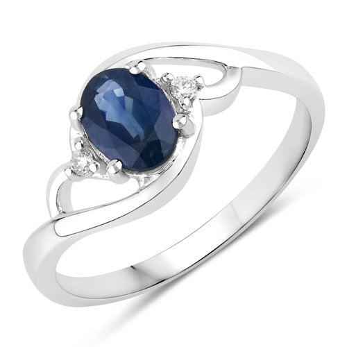 Bague de fiançailles en or blanc 10K avec saphir bleu et diamants de 0,98 carat