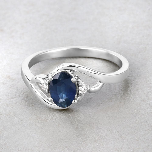 Bague de fiançailles en or blanc 10K avec saphir bleu et diamants de 0,98 carat