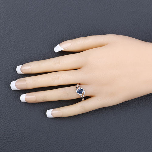Bague de fiançailles en or blanc 10K avec saphir bleu et diamants de 0,98 carat