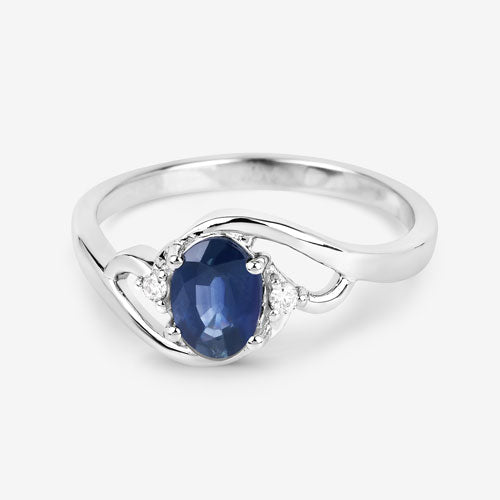 Bague de fiançailles en or blanc 10K avec saphir bleu et diamants de 0,98 carat