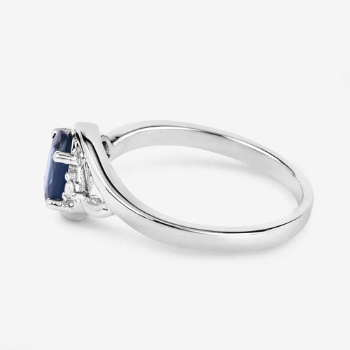 Bague de fiançailles en or blanc 10K avec saphir bleu et diamants de 0,98 carat