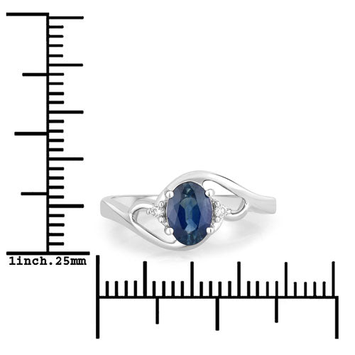 Bague de fiançailles en or blanc 10K avec saphir bleu et diamants de 0,98 carat