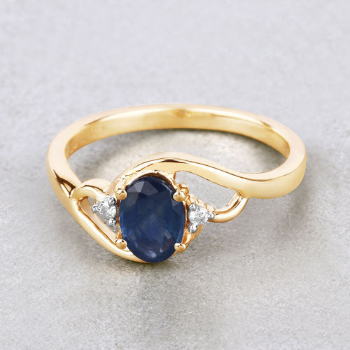 Bague en or jaune 10K avec saphir bleu et diamants de 0,98 carat