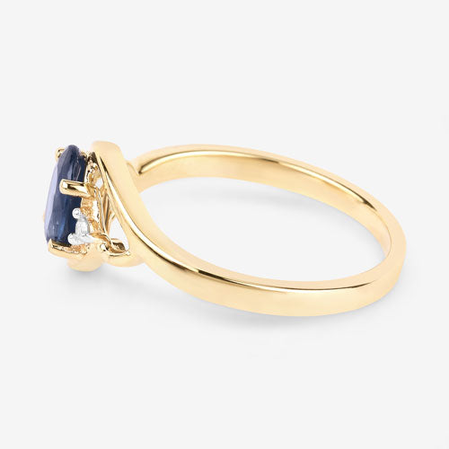 Bague en or jaune 10K avec saphir bleu et diamants de 0,98 carat