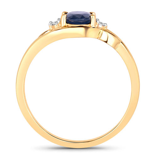 Bague en or jaune 10K avec saphir bleu et diamants de 0,98 carat