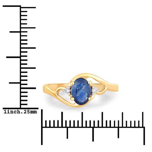Bague en or jaune 10K avec saphir bleu et diamants de 0,98 carat