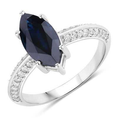 Anillo de Compromiso de Zafiro Azul y Diamante de 2.39 Quilates en Oro Blanco de 10K