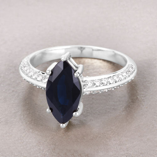 Bague de fiançailles en or blanc 10K avec saphir bleu et diamants de 2,39 carats