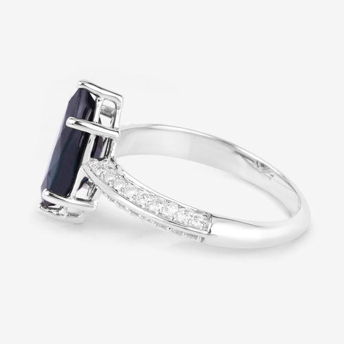 Bague de fiançailles en or blanc 10K avec saphir bleu et diamants de 2,39 carats