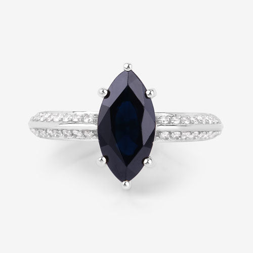 Bague de fiançailles en or blanc 10K avec saphir bleu et diamants de 2,39 carats