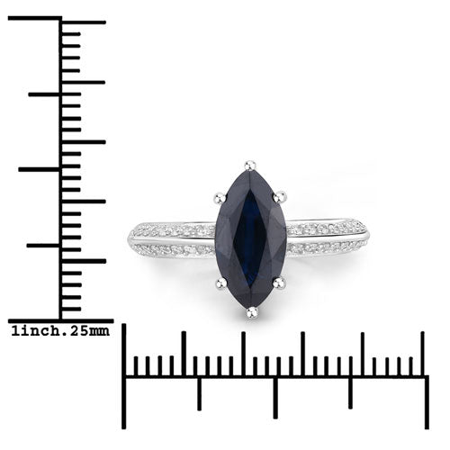 Bague de fiançailles en or blanc 10K avec saphir bleu et diamants de 2,39 carats