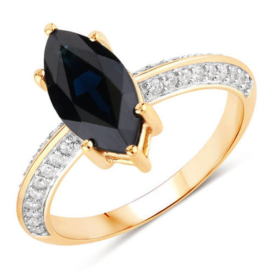 Bague en or jaune 10K avec saphir bleu de 2,39 carats et diamants