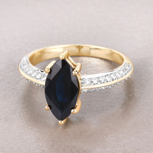 2.39 Carat Blue Sapphire and Diamond 10K Yellow Gold Ring