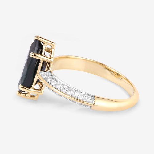 2.39 Carat Blue Sapphire and Diamond 10K Yellow Gold Ring