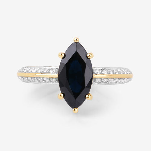 2.39 Carat Blue Sapphire and Diamond 10K Yellow Gold Ring