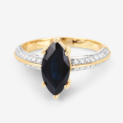 2.39 Carat Blue Sapphire and Diamond 10K Yellow Gold Ring