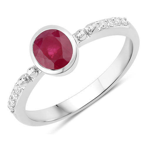 1.00 Carat Ruby and Diamond 14K White Gold Engagement Ring