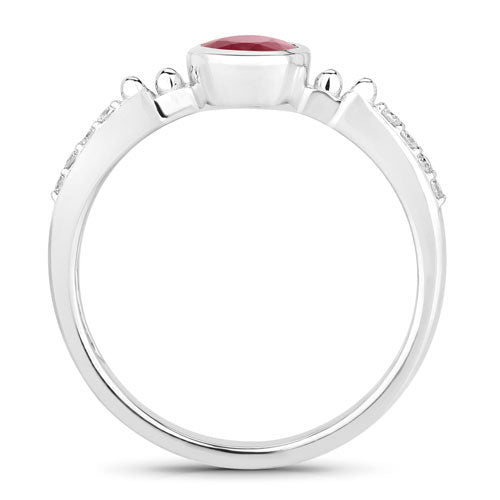 1.00 Carat Ruby and Diamond 14K White Gold Engagement Ring
