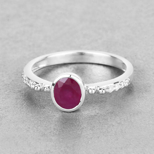 1.00 Carat Ruby and Diamond 14K White Gold Engagement Ring