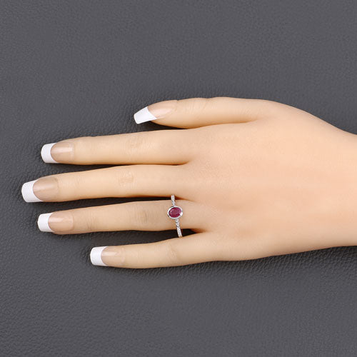 1.00 Carat Ruby and Diamond 14K White Gold Engagement Ring