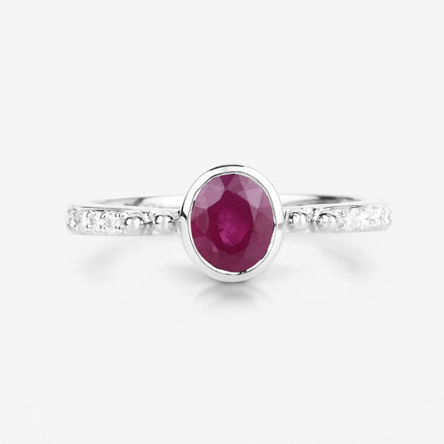 1.00 Carat Ruby and Diamond 14K White Gold Engagement Ring