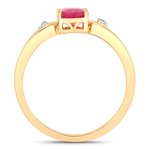 0.95 Carat Ruby and White Diamond 14K Yellow Gold Ring