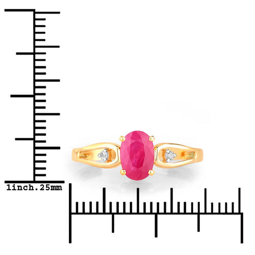 0.95 Carat Ruby and White Diamond 14K Yellow Gold Ring