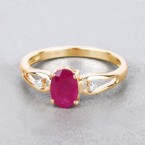 0.95 Carat Ruby and White Diamond 14K Yellow Gold Ring