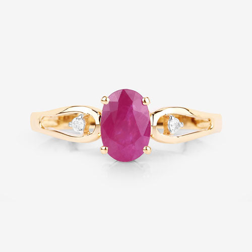 0.95 Carat Ruby and White Diamond 14K Yellow Gold Ring