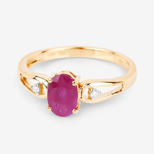 0.95 Carat Ruby and White Diamond 14K Yellow Gold Ring