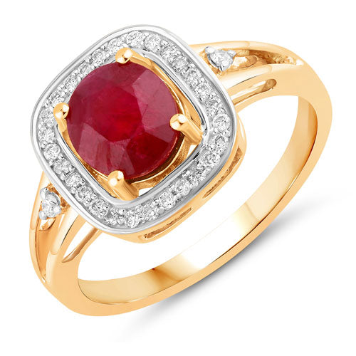 1.67 Carat Ruby and Diamond Halo Ring in 14K Yellow Gold