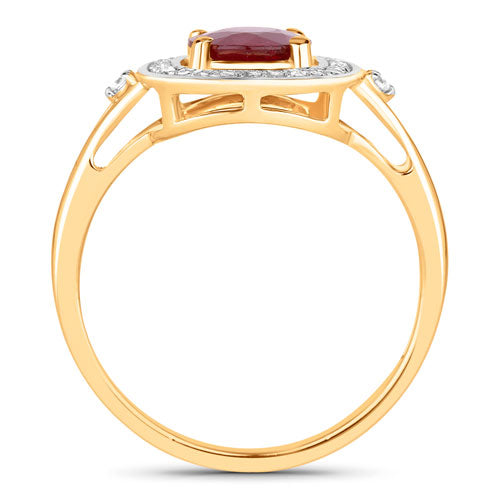 1.67 Carat Ruby and Diamond Halo Ring in 14K Yellow Gold