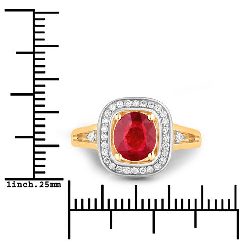 1.67 Carat Ruby and Diamond Halo Ring in 14K Yellow Gold