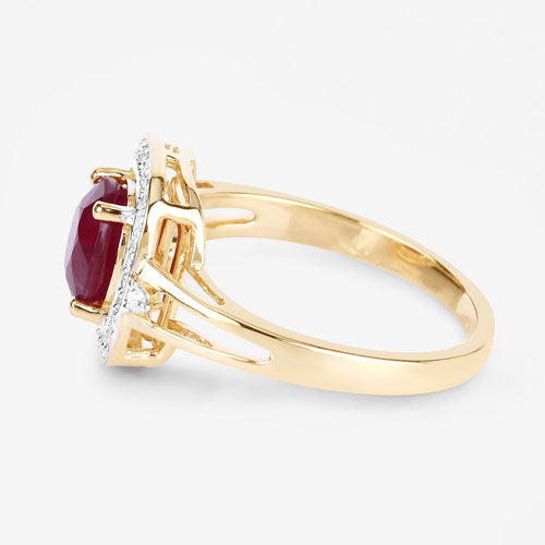 1.67 Carat Ruby and Diamond Halo Ring in 14K Yellow Gold