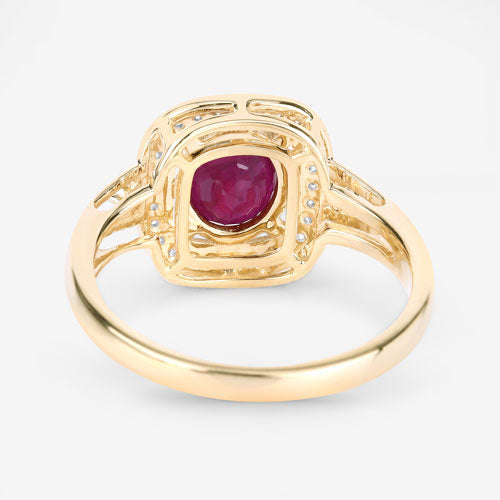 1.67 Carat Ruby and Diamond Halo Ring in 14K Yellow Gold