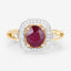 1.67 Carat Ruby and Diamond Halo Ring in 14K Yellow Gold