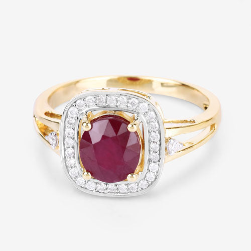 1.67 Carat Ruby and Diamond Halo Ring in 14K Yellow Gold