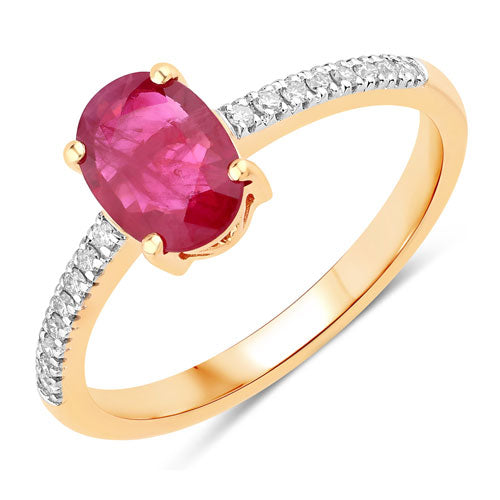 Bague de fiançailles en or jaune 14K avec rubis et diamants de 1,43 carat