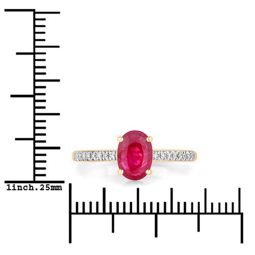 Bague de fiançailles en or jaune 14K avec rubis et diamants de 1,43 carat