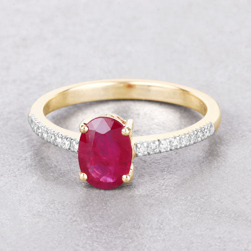 Bague de fiançailles en or jaune 14K avec rubis et diamants de 1,43 carat