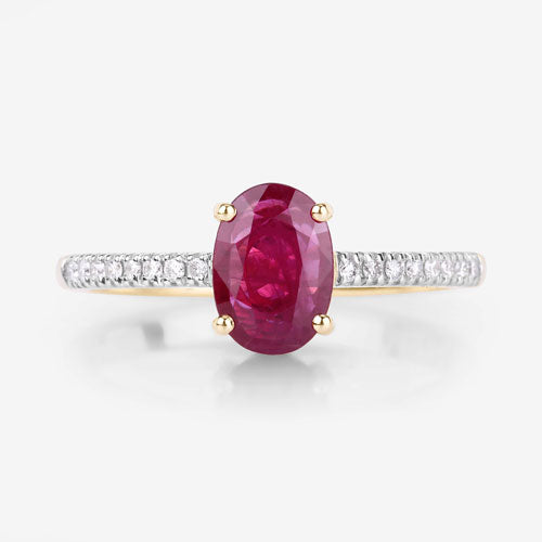 Bague de fiançailles en or jaune 14K avec rubis et diamants de 1,43 carat