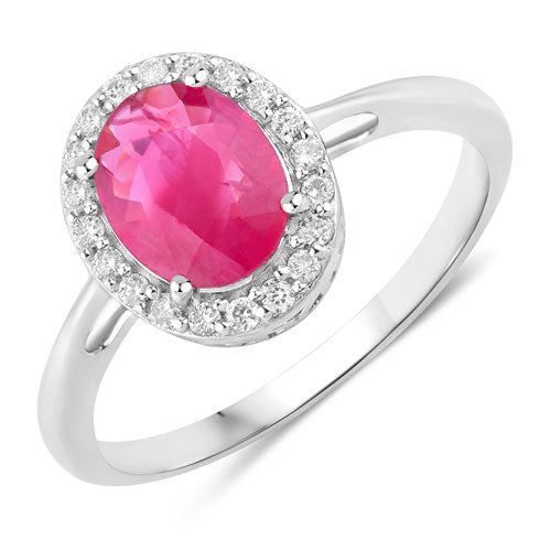 Anillo de Rubí y Diamante Blanco de 1.83 Quilates en Oro Blanco de 14K