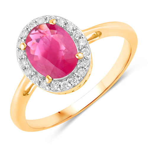 Bague en or jaune 14K avec rubis véritable de 1,83 carat et diamants blancs